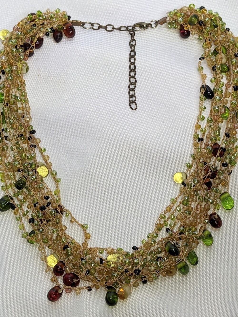 Multi-strand Crochet Necklace With Glass Seed Beads And Teardrop Beads, Adjust.